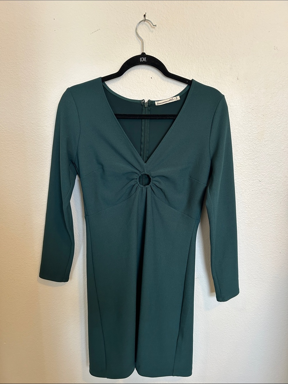 Abercrombie & Fitch Teal V-Neck Long Sleeve Ring-Front Dress